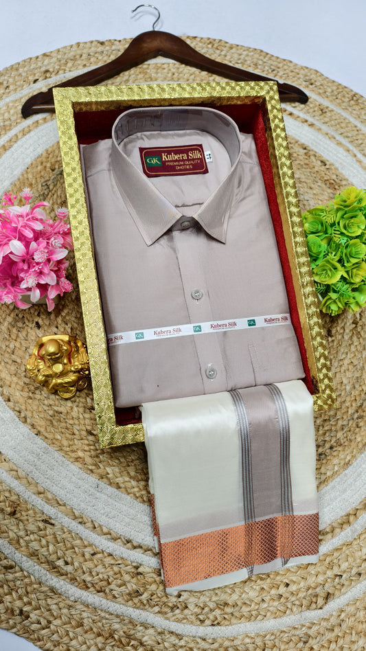 Semi-Silk Men's Adult Shirt and Dhoti Set
