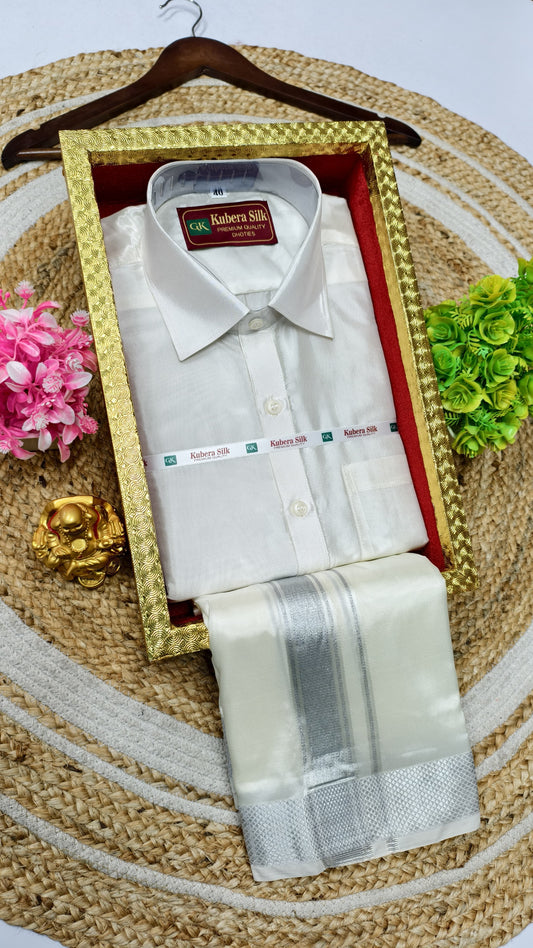 Semi-Silk Men's Adult Shirt and Dhoti Set