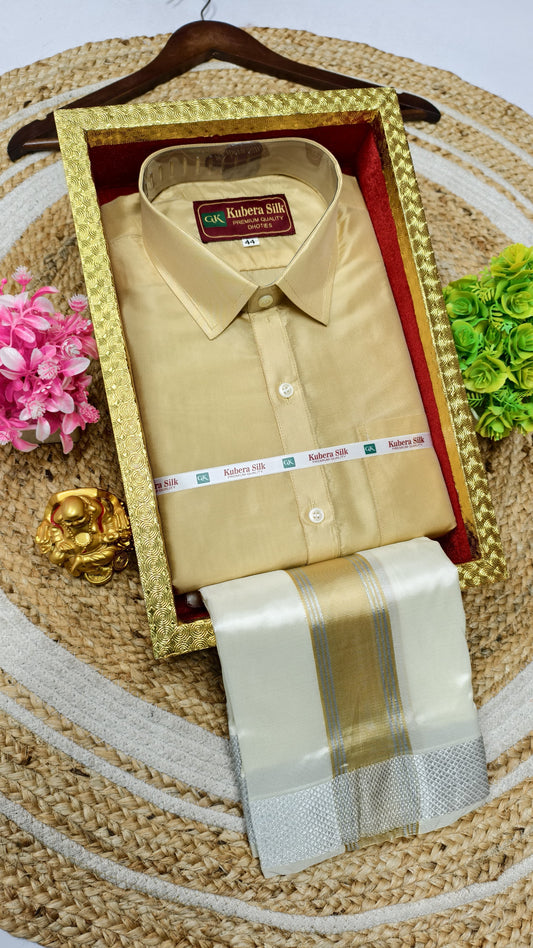 Semi-Silk Men's Adult Shirt and Dhoti Set