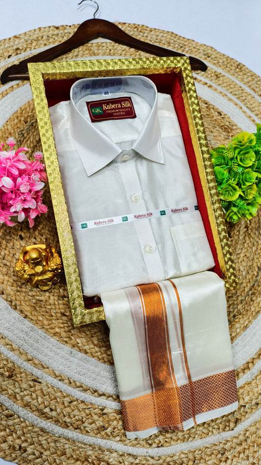 Semi-Silk Men's Adult Shirt and Dhoti Set