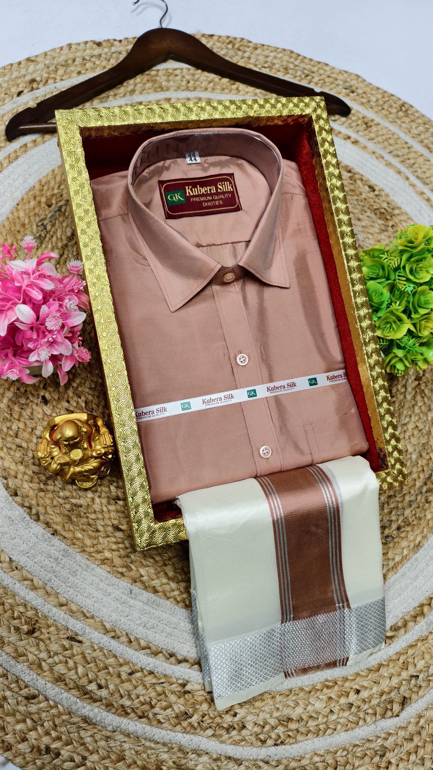 Semi-Silk Men's Adult Shirt and Dhoti Set