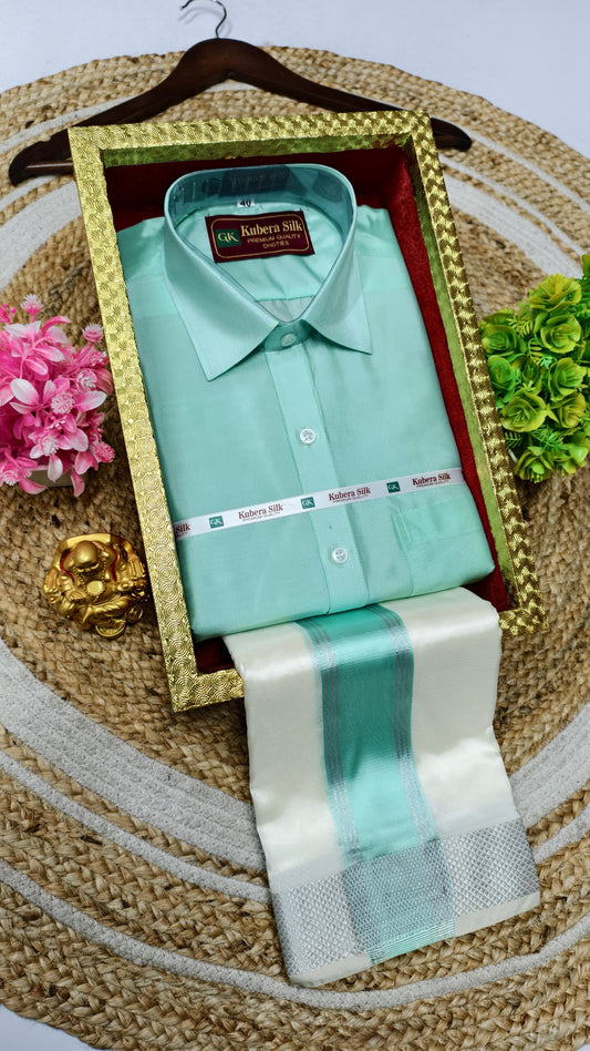 Semi-Silk Men's Adult Shirt and Dhoti Set