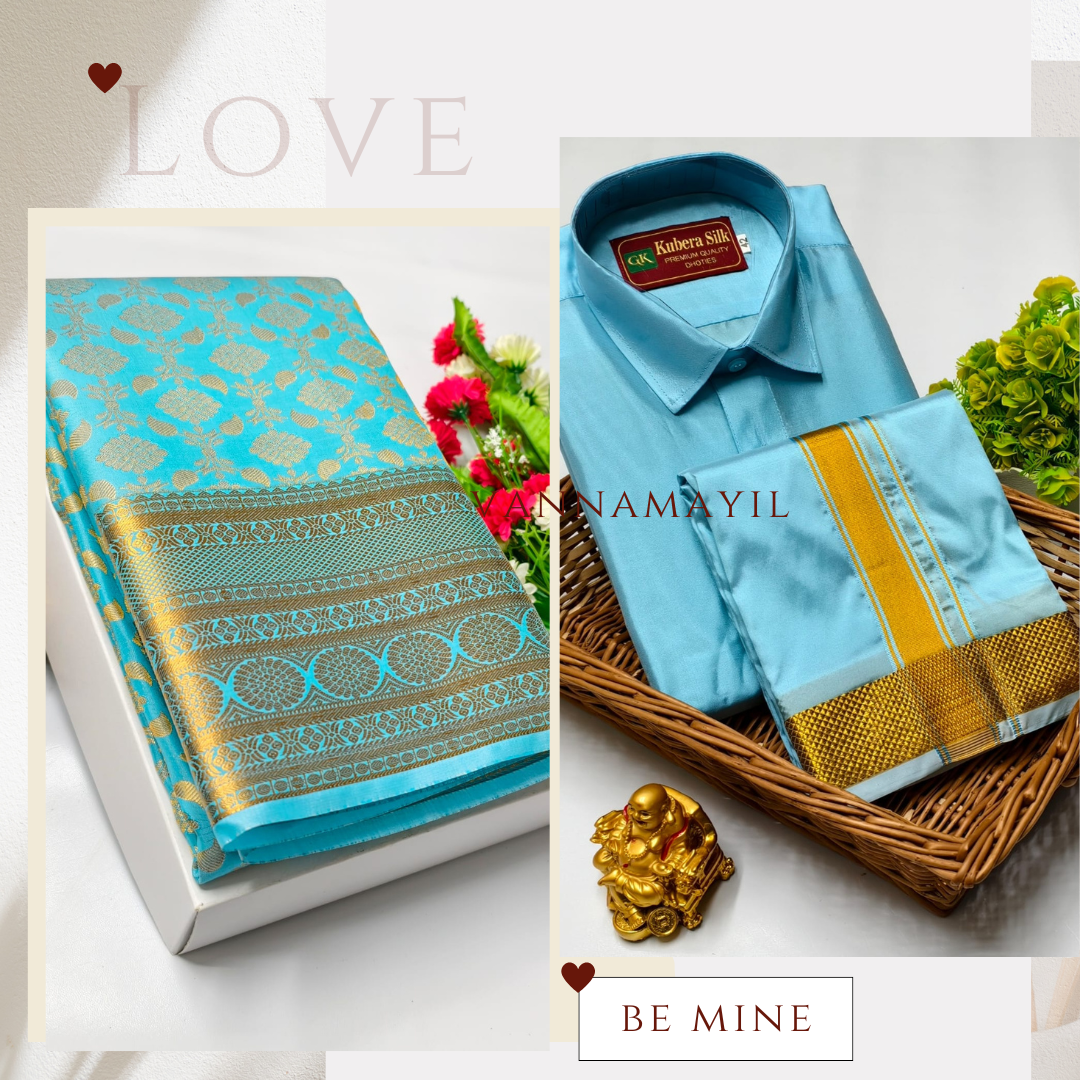 Semi Silk Saree & Semi Silk Dhoti Set - Couple Combo