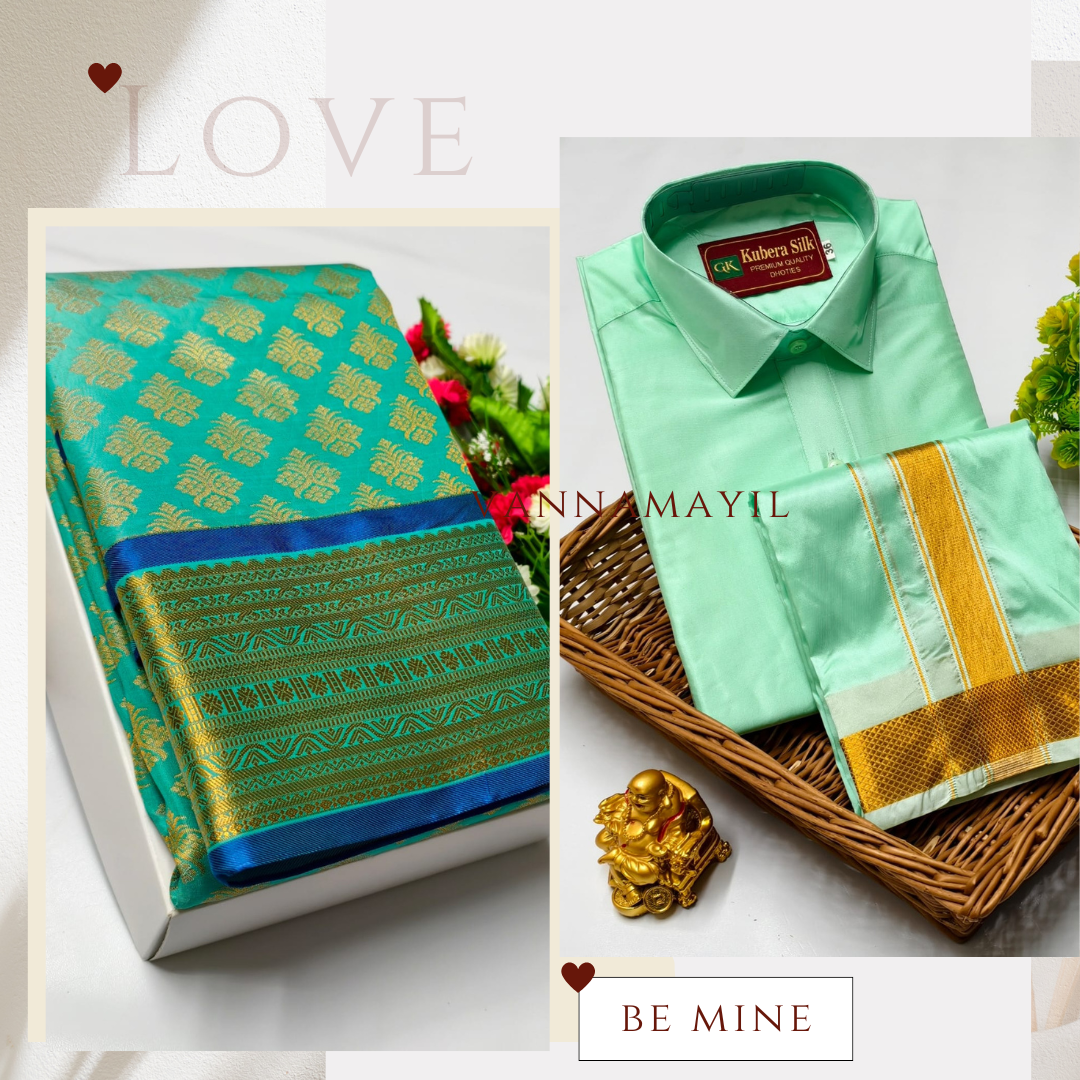 Semi Silk Saree & Semi Silk Dhoti Set - Couple Combo