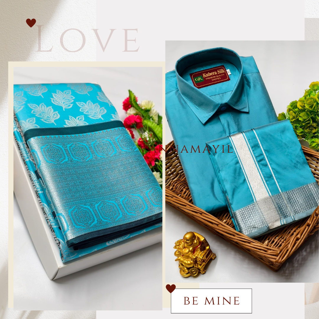 Semi Silk Saree & Semi Silk Dhoti Set - Couple Combo