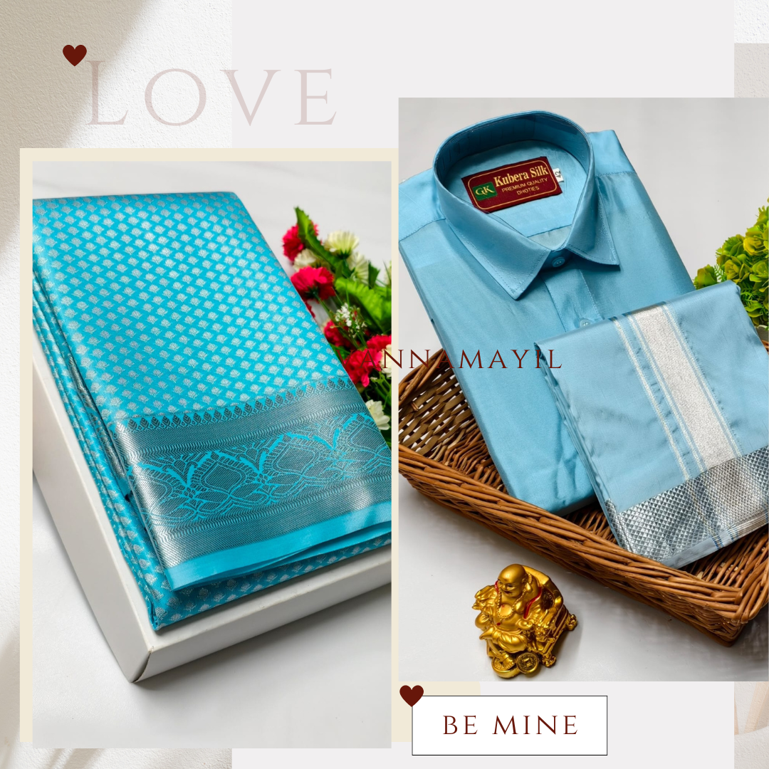 Semi Silk Saree & Semi Silk Dhoti Set - Couple Combo