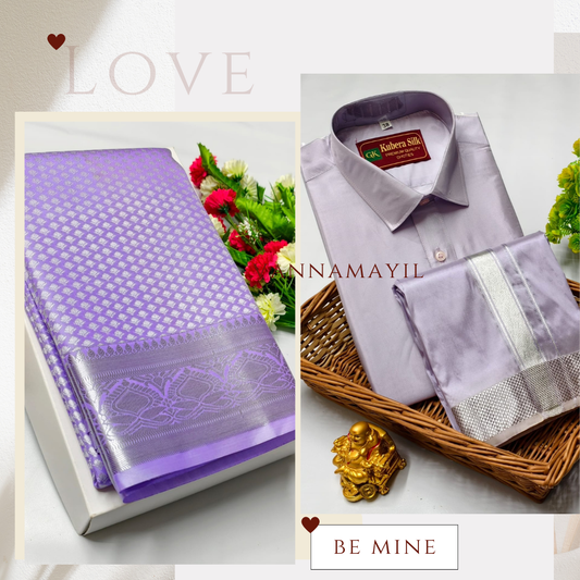 Semi Silk Saree & Semi Silk Dhoti Set - Couple Combo