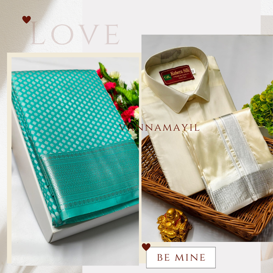 Semi Silk Saree & Semi Silk Dhoti Set - Couple Combo