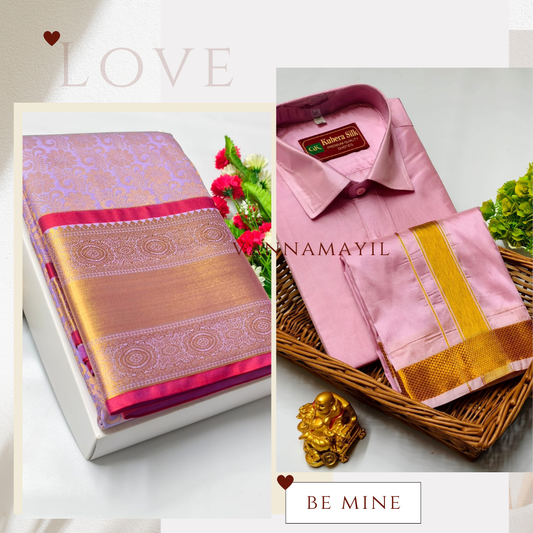 Semi Silk Saree & Semi Silk Dhoti Set - Couple Combo