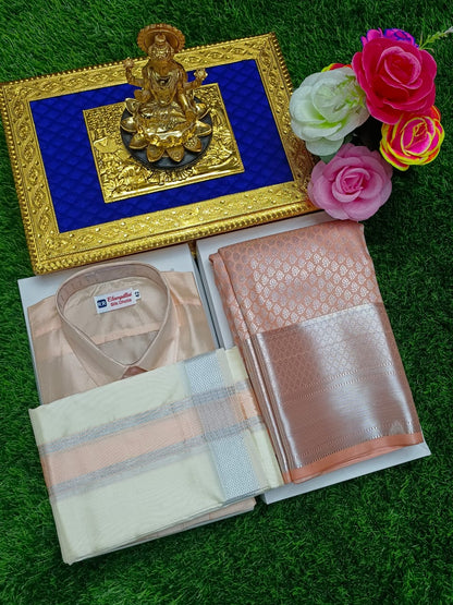 Semi Silk Saree & Semi Silk Dhoti Set - Couple Combo