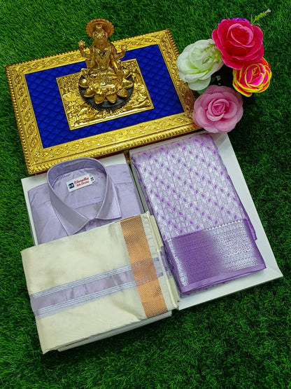 Semi Silk Saree & Semi Silk Dhoti Set - Couple Combo