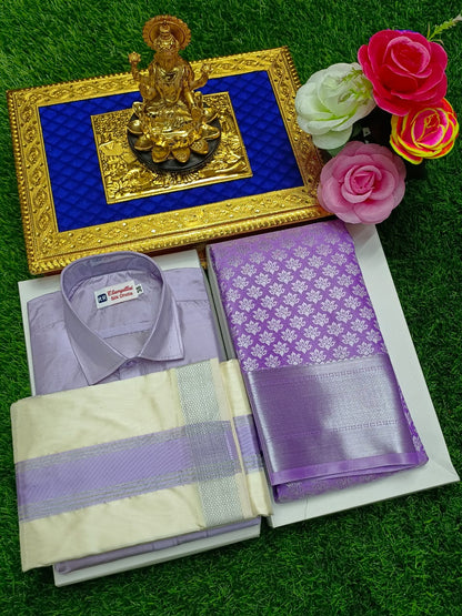 Semi Silk Saree & Semi Silk Dhoti Set - Couple Combo