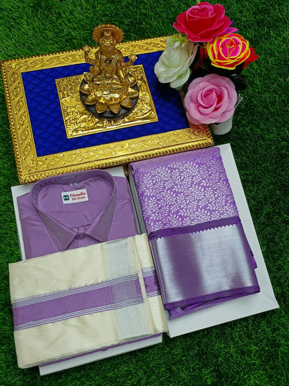 Semi Silk Saree & Semi Silk Dhoti Set - Couple Combo