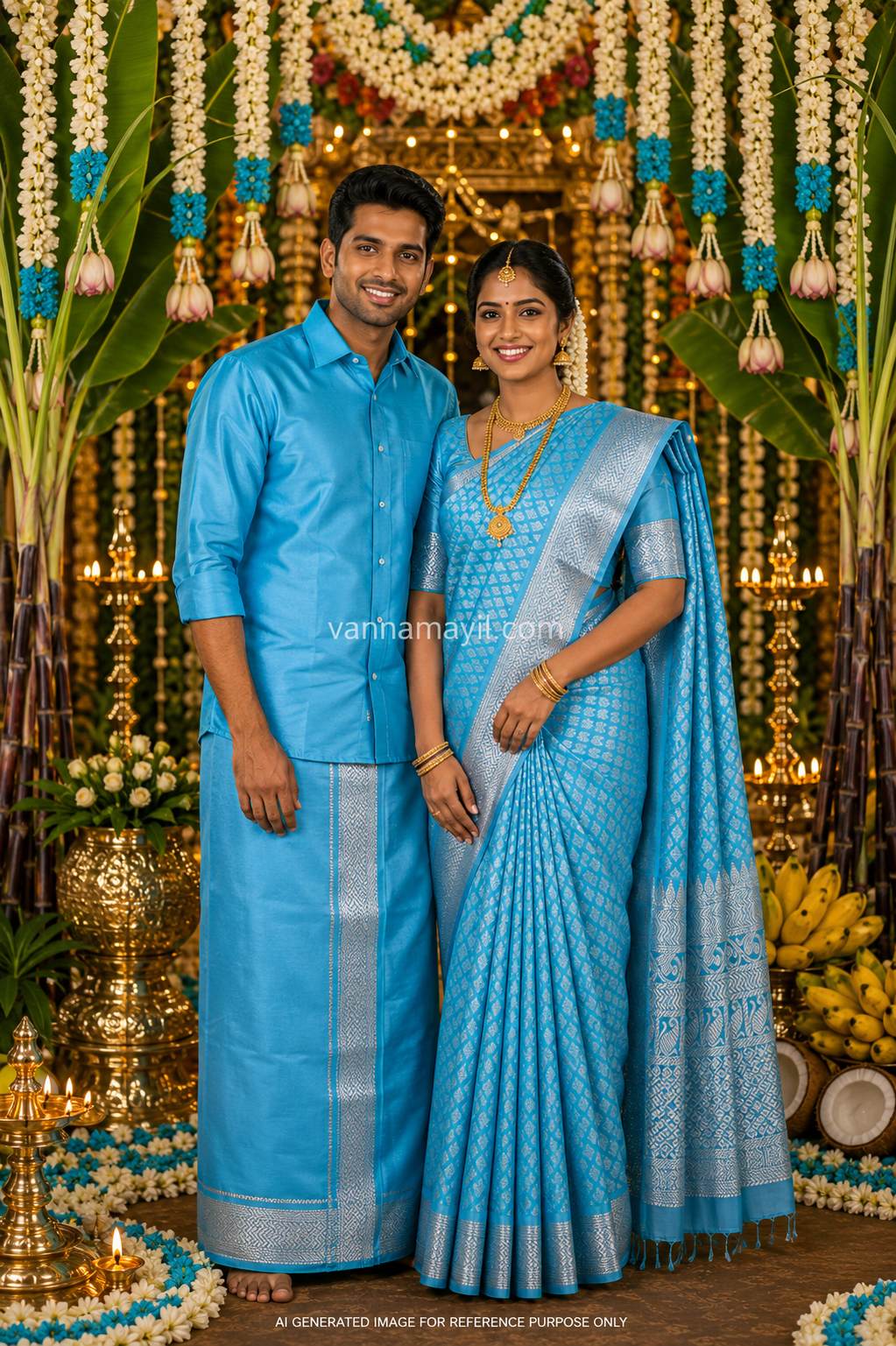 Semi Silk Saree & Semi Silk Dhoti Set - Couple Combo