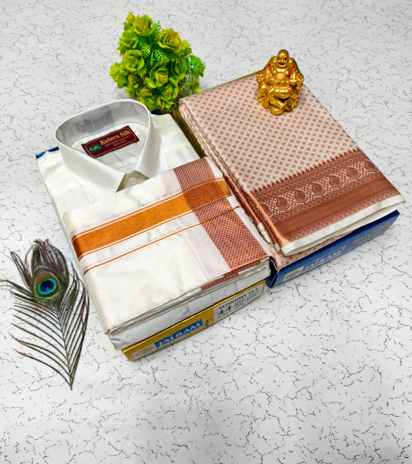 Semi Silk Saree & Semi Silk Dhoti Set - Couple Combo