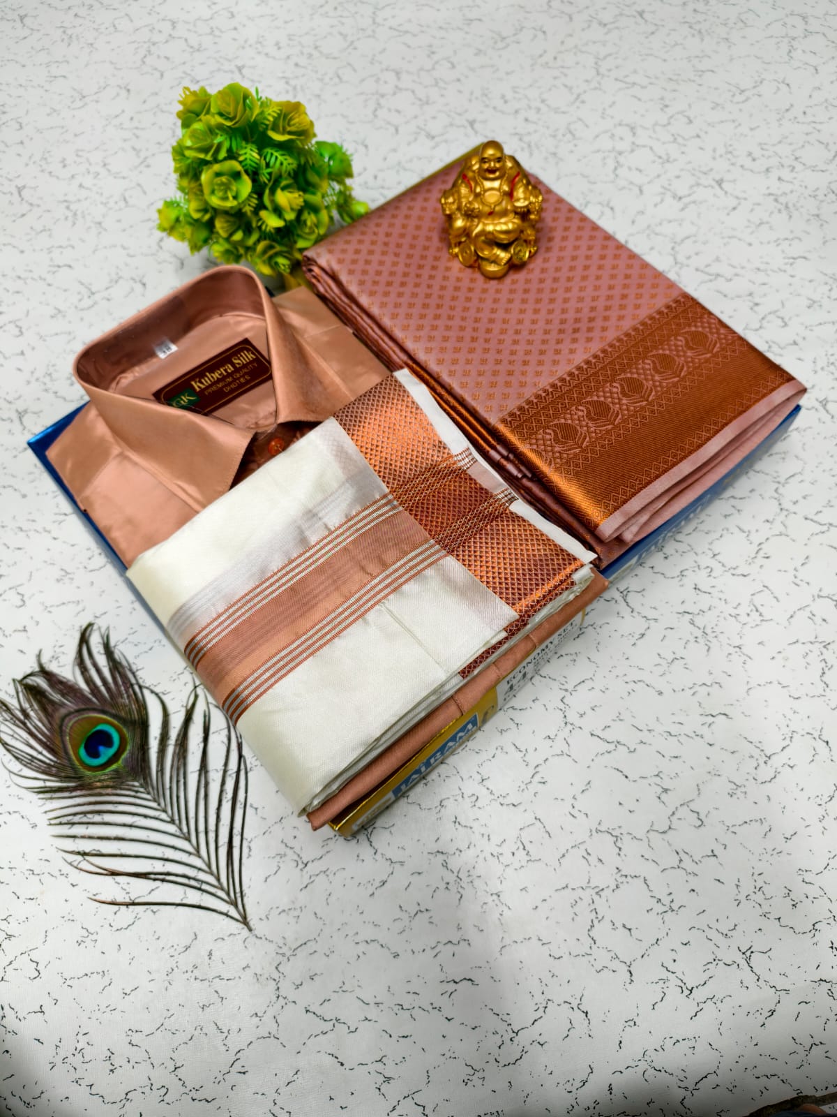 Semi Silk Saree & Semi Silk Dhoti Set - Couple Combo