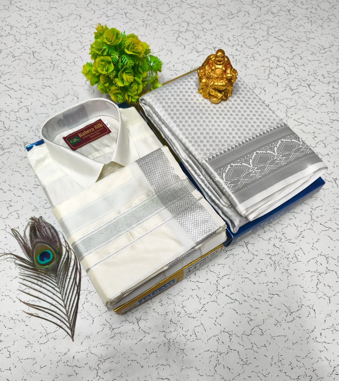 Semi Silk Saree & Semi Silk Dhoti Set - Couple Combo