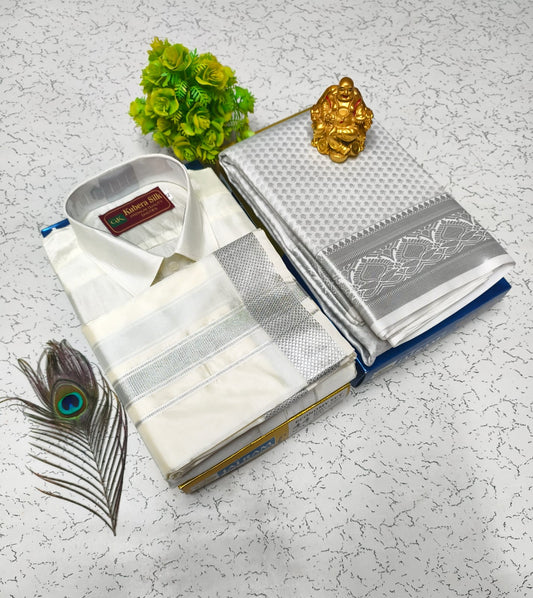 Semi Silk Saree & Semi Silk Dhoti Set - Couple Combo