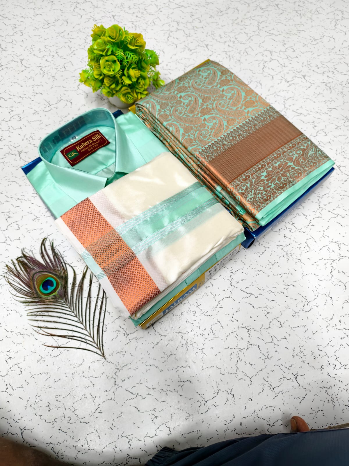 Semi Silk Saree & Semi Silk Dhoti Set - Couple Combo