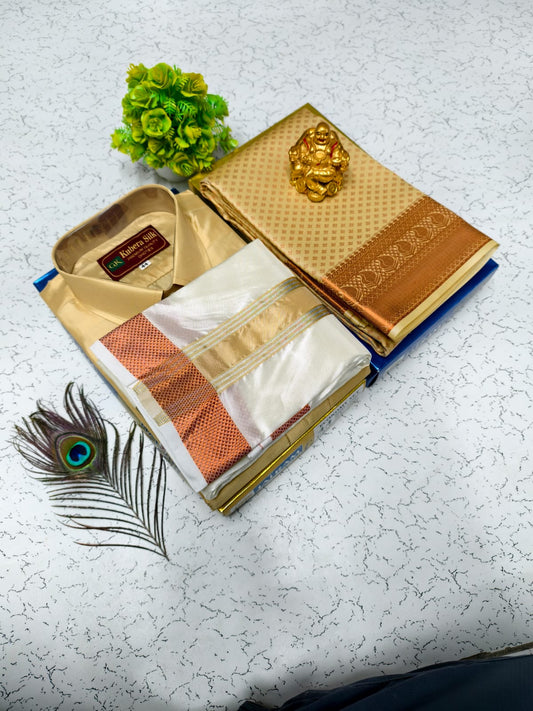 Semi Silk Saree & Semi Silk Dhoti Set - Couple Combo