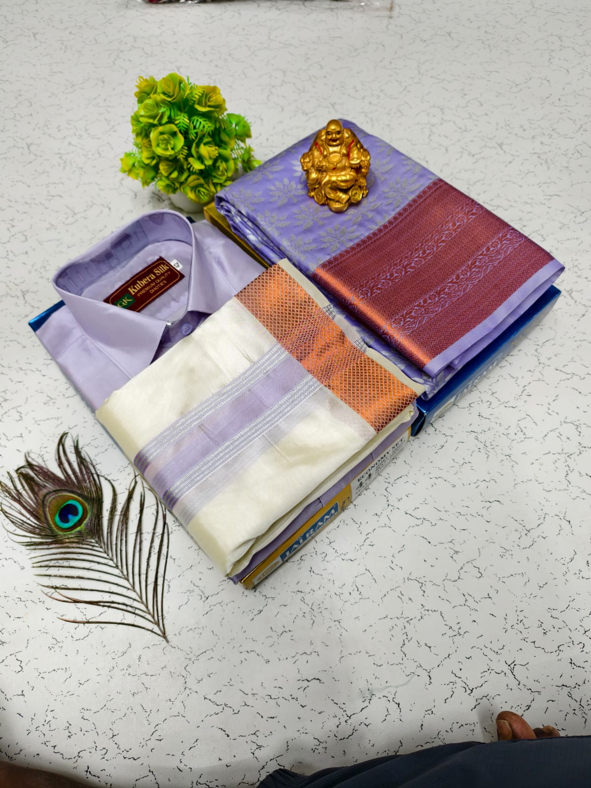 Semi Silk Saree & Semi Silk Dhoti Set - Couple Combo