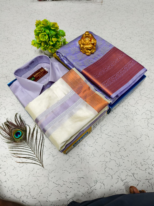 Semi Silk Saree & Semi Silk Dhoti Set - Couple Combo