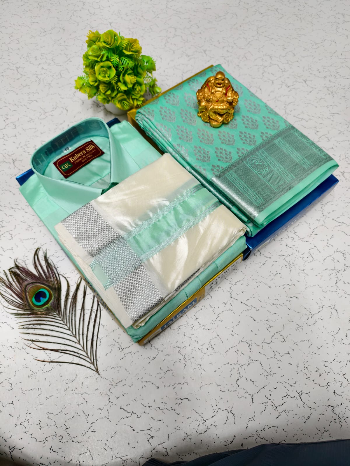 Semi Silk Saree & Semi Silk Dhoti Set - Couple Combo