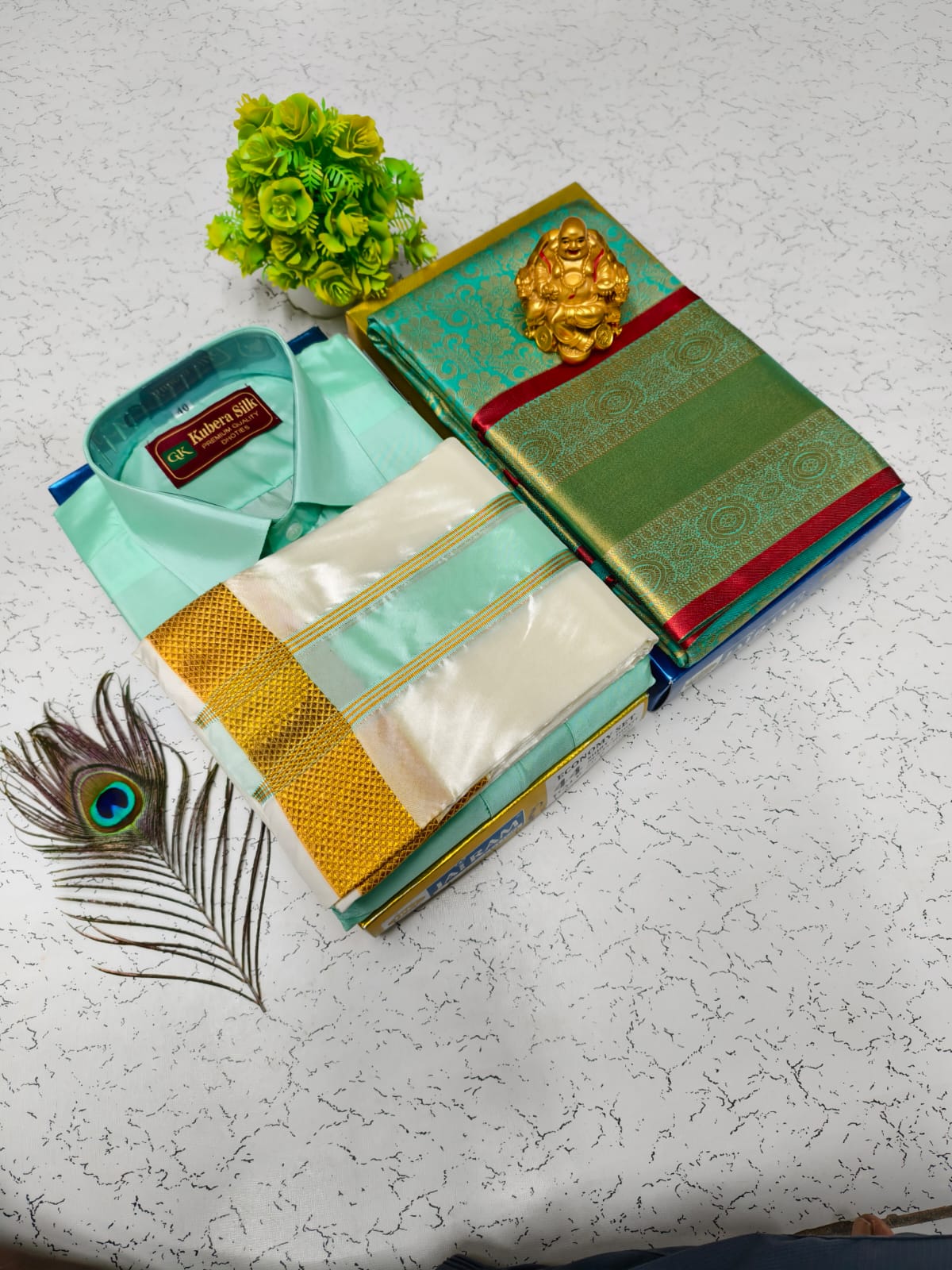 Semi Silk Saree & Semi Silk Dhoti Set - Couple Combo