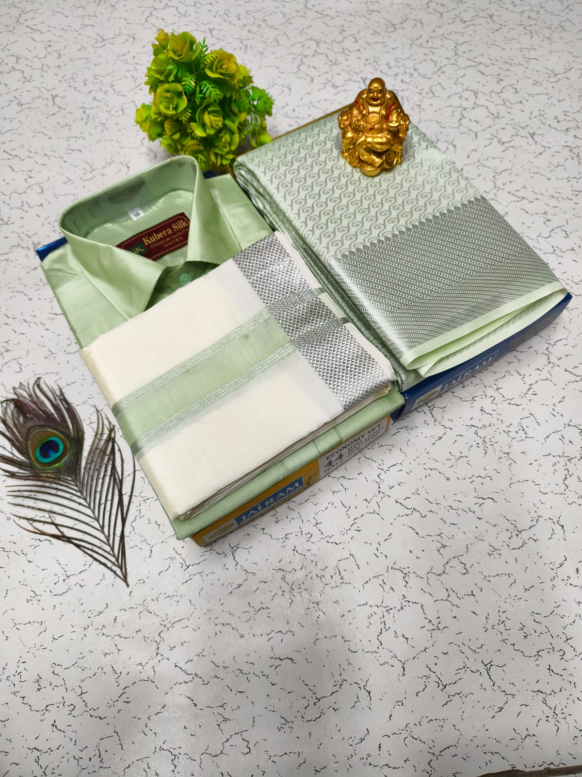 Semi Silk Saree & Semi Silk Dhoti Set - Couple Combo