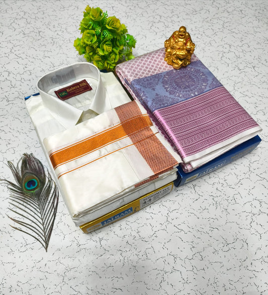 Semi Silk Saree & Semi Silk Dhoti Set - Couple Combo