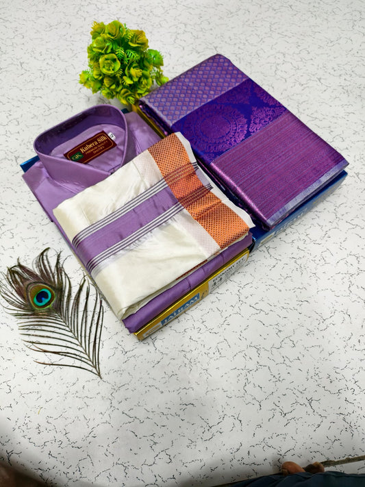 Semi Silk Saree & Semi Silk Dhoti Set - Couple Combo