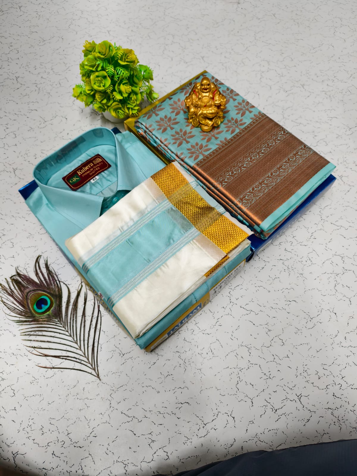 Semi Silk Saree & Semi Silk Dhoti Set - Couple Combo
