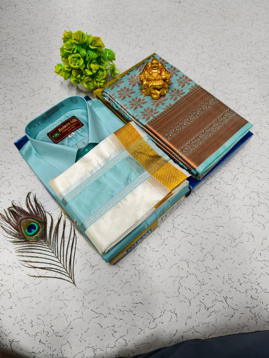 Semi Silk Saree & Semi Silk Dhoti Set - Couple Combo
