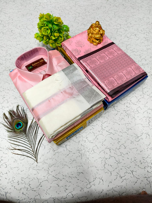 Semi Silk Saree & Semi Silk Dhoti Set - Couple Combo