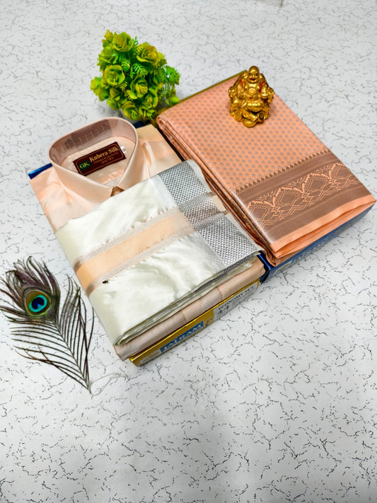 Semi Silk Saree & Semi Silk Dhoti Set - Couple Combo