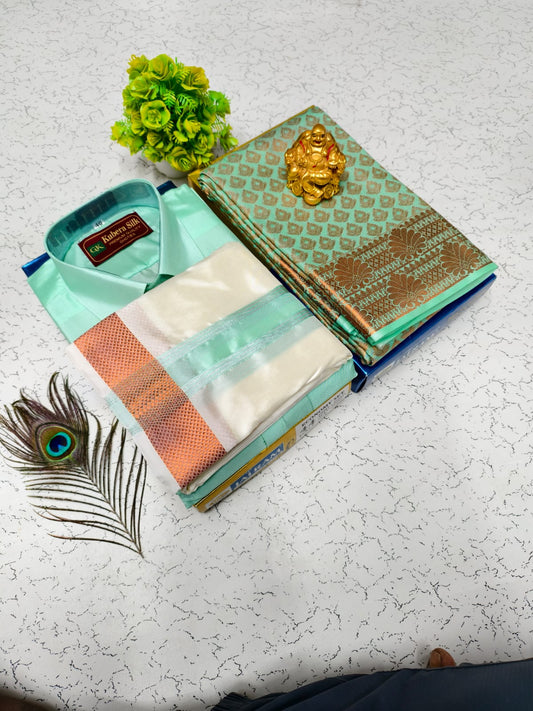 Semi Silk Saree & Semi Silk Dhoti Set - Couple Combo