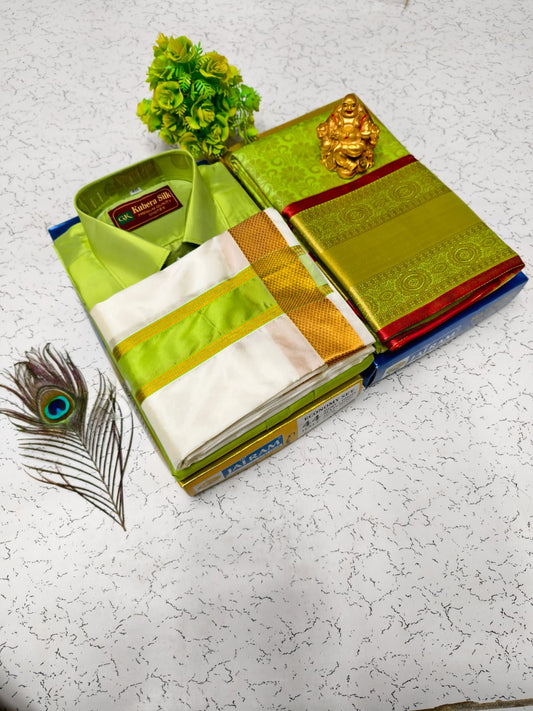 Semi Silk Saree & Semi Silk Dhoti Set - Couple Combo