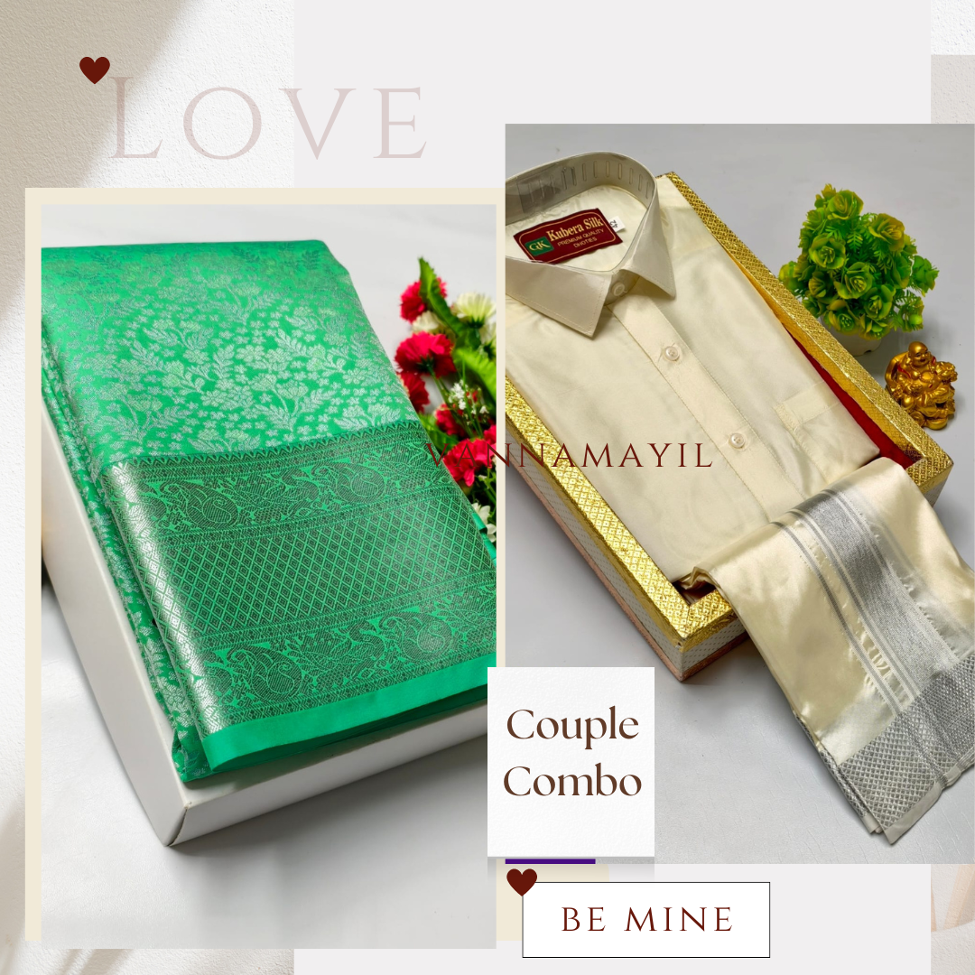 Semi Silk Saree & Semi Silk Dhoti Set - Couple Combo
