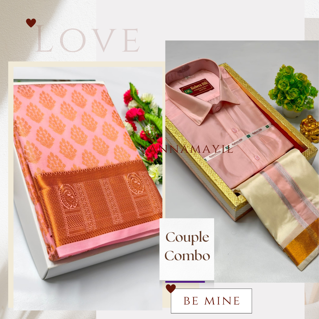 Semi Silk Saree & Semi Silk Dhoti Set - Couple Combo