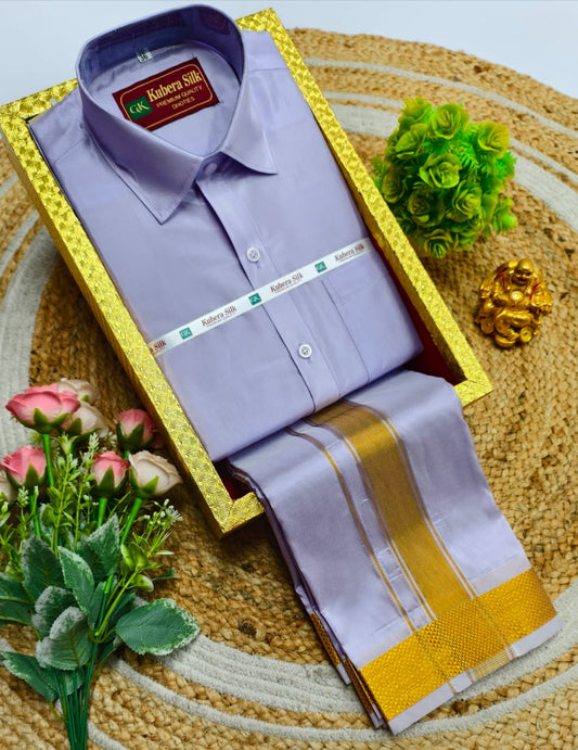 Semi-Silk Men's Adult Shirt and Dhoti Set