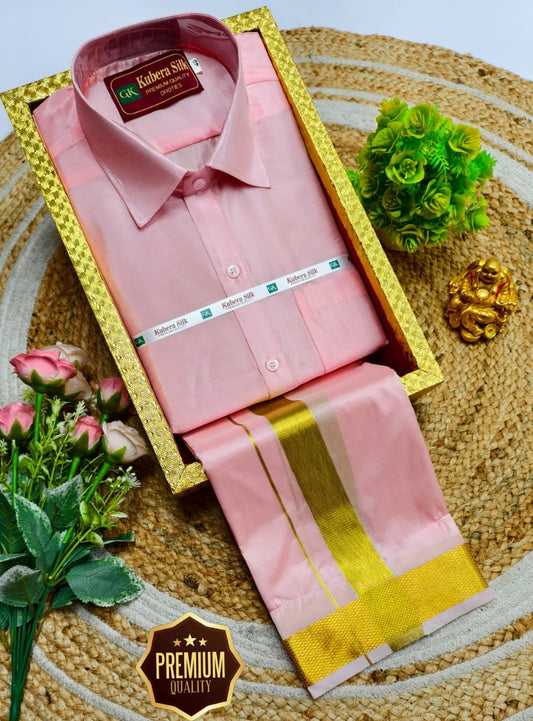 Semi-Silk Men's Adult Shirt and Dhoti Set