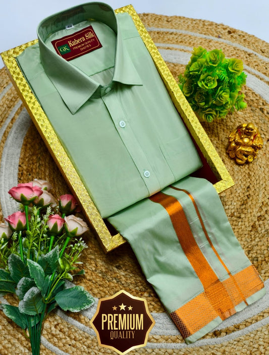 Semi-Silk Men's Adult Shirt and Dhoti Set