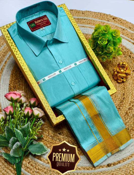 Semi-Silk Men's Adult Shirt and Dhoti Set