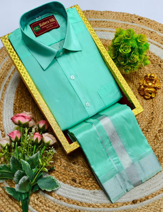 Semi-Silk Men's Adult Shirt and Dhoti Set