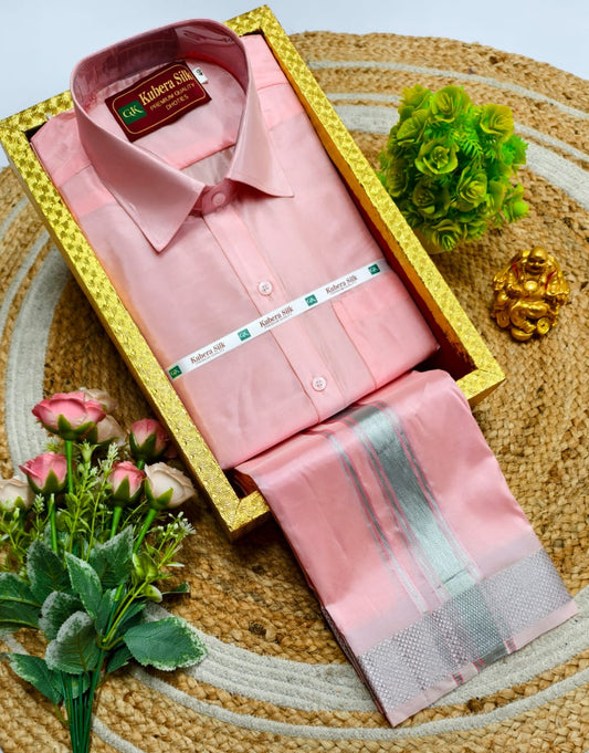 Semi-Silk Men's Adult Shirt and Dhoti Set