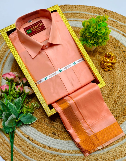 Semi-Silk Men's Adult Shirt and Dhoti Set