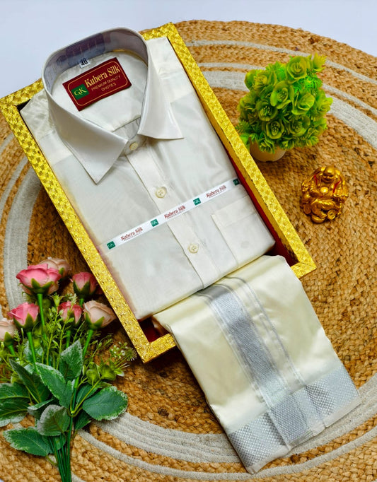 Semi-Silk Men's Adult Shirt and Dhoti Set