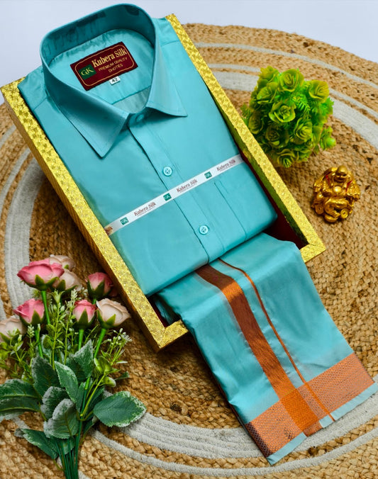Semi-Silk Men's Adult Shirt and Dhoti Set