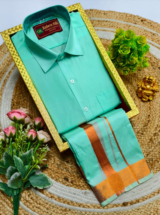 Semi-Silk Men's Adult Shirt and Dhoti Set