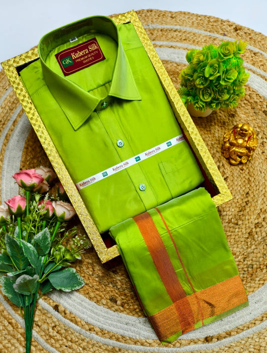 Semi-Silk Men's Adult Shirt and Dhoti Set